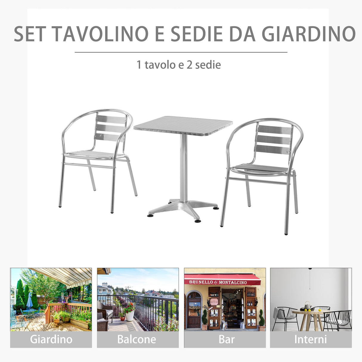 easycomfort easycomfort set tavolino e 2 sedie da esterno e giardino in alluminio e acciaio inox