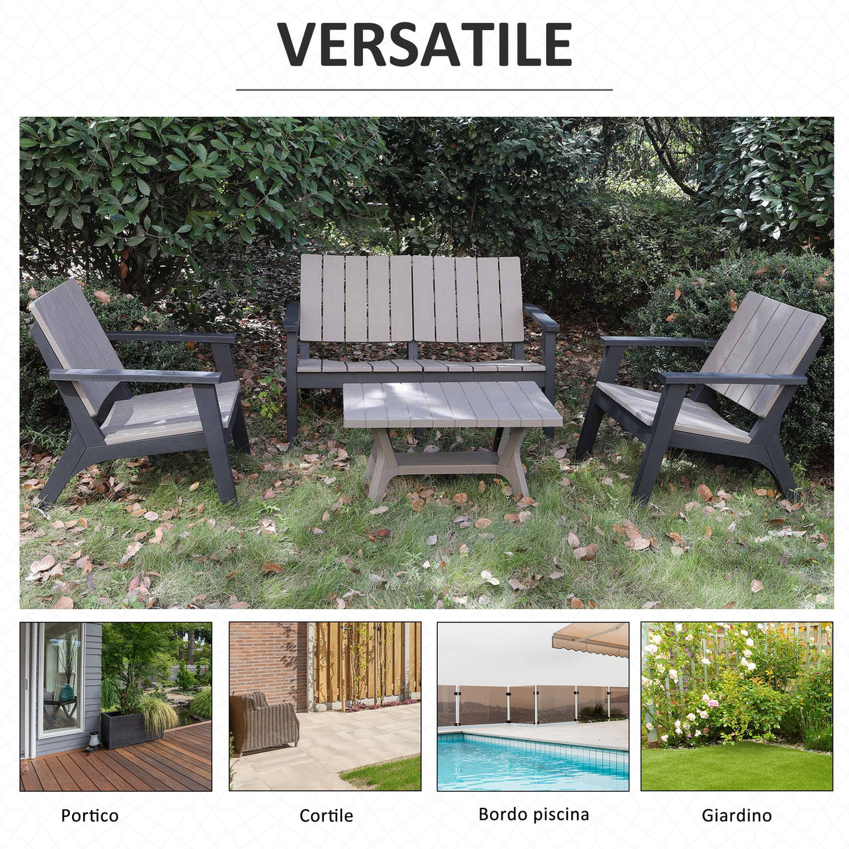 easycomfort easycomfort set tavolino e sedie adirondack da giardino ed esterno grigio e nero