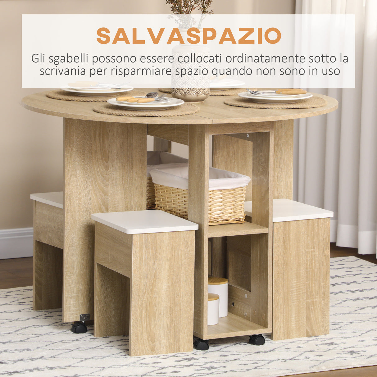 easycomfort easycomfort set tavolo e sedie 5 pezzi in truciolato tavolo rotondo con 2 ripiani aperti e 4 sgabelli moderni
