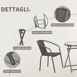 easycomfort easycomfort set tavolo pieghevole e 2 sedie da giardino in acciaio e rattan pe marrone