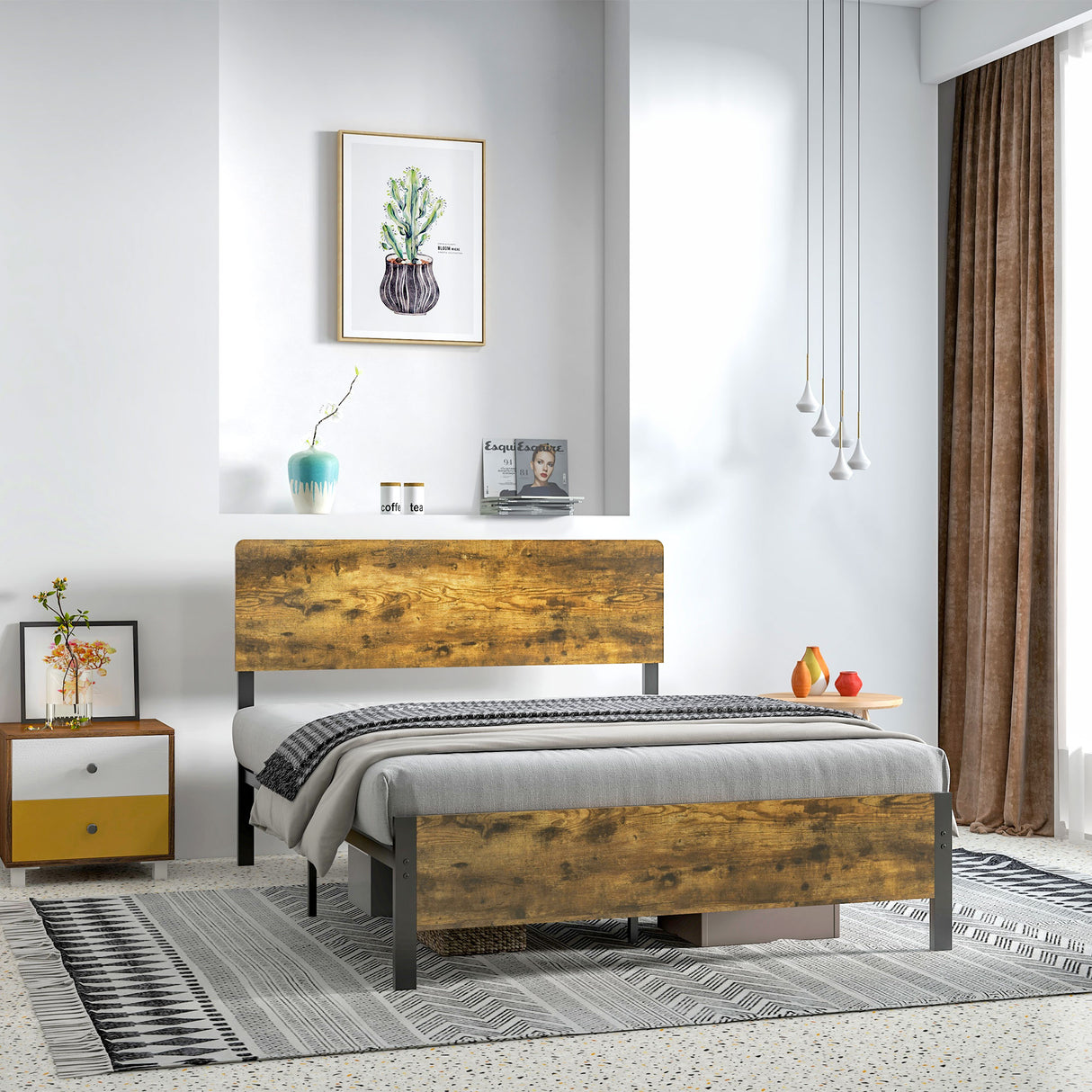 easycomfort easycomfort struttura letto in truciolato con testiera e pediera supporto a doghe e contenitore 149x207x104cm marrone