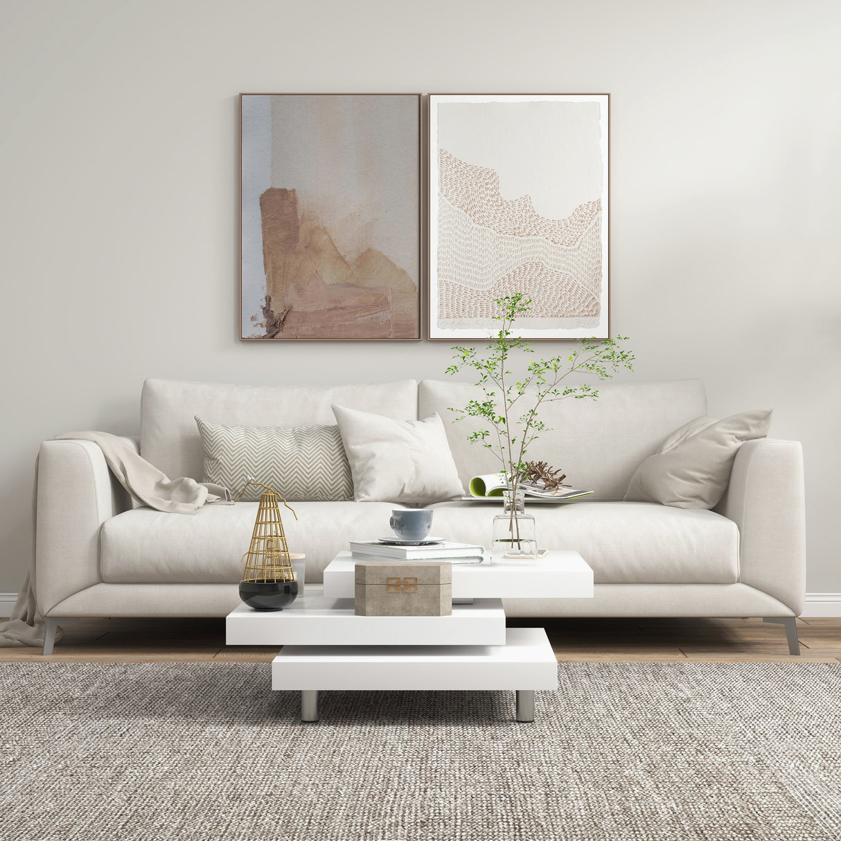 easycomfort easycomfort tavolino da caffe da salotto e studio a 3 livelli in mdf con 2 piani rotanti 60x60x33 5 cm bianco