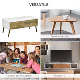 easycomfort easycomfort tavolino da salotto in stile nordico con 4 cassetti 100x53 3x45cm bianco e color legno