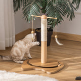 easycomfort easycomfort tiragraffi per gattini fino 5kg con piume palline e accessori in legno 40x37x51cm marronebeige