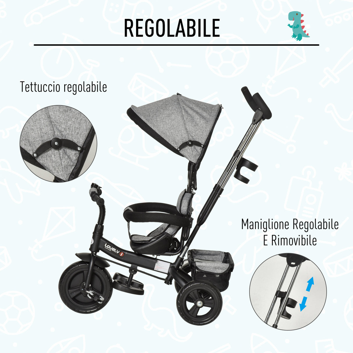 easycomfort easycomfort triciclo passeggino 2 in 1 pieghevole per bambini 18 mesi con maniglione