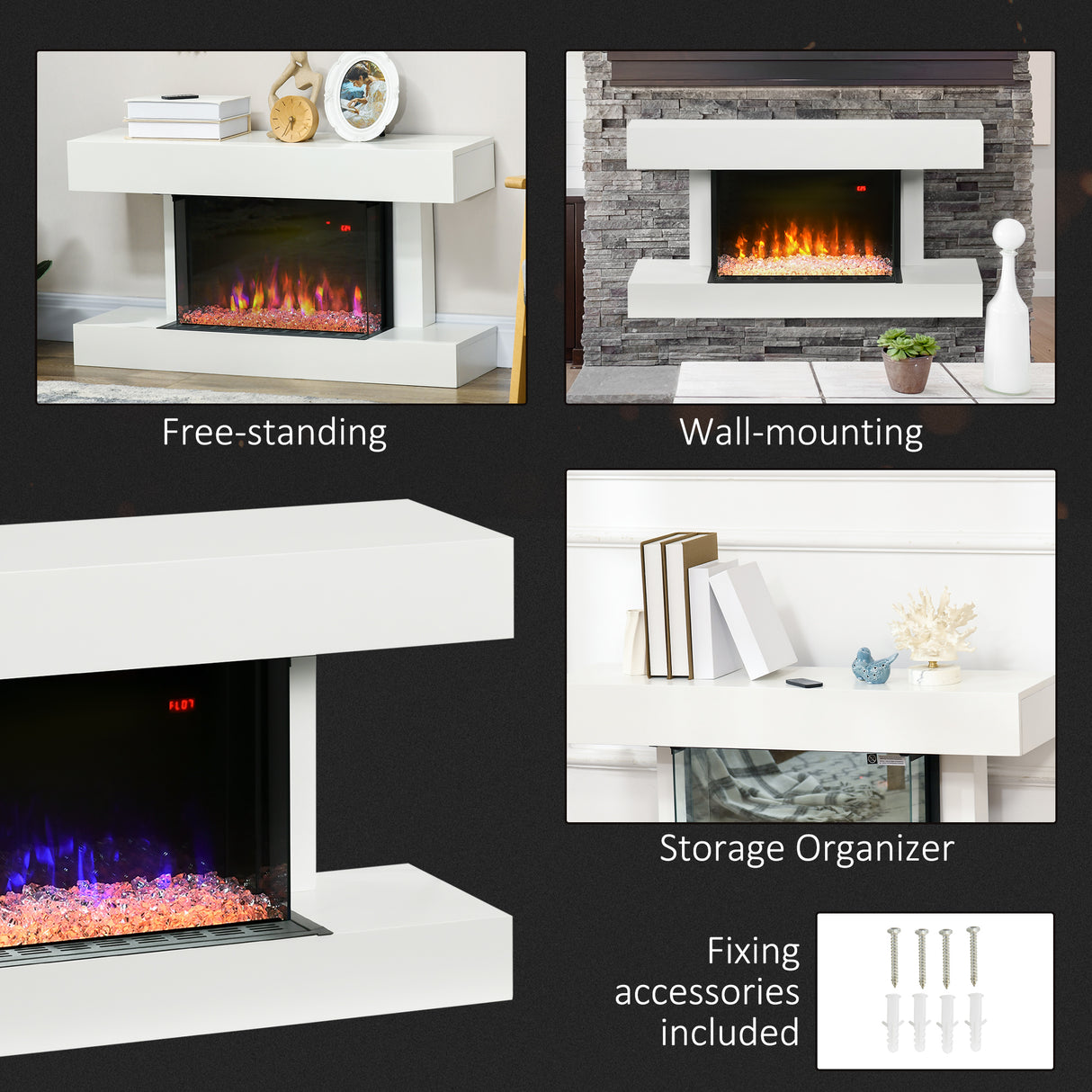 easycomfort easycomfort caminetto elettrico da parete a 11 colori con spegnimento automatico e timer 12h 98x27x54 5 cm bianco