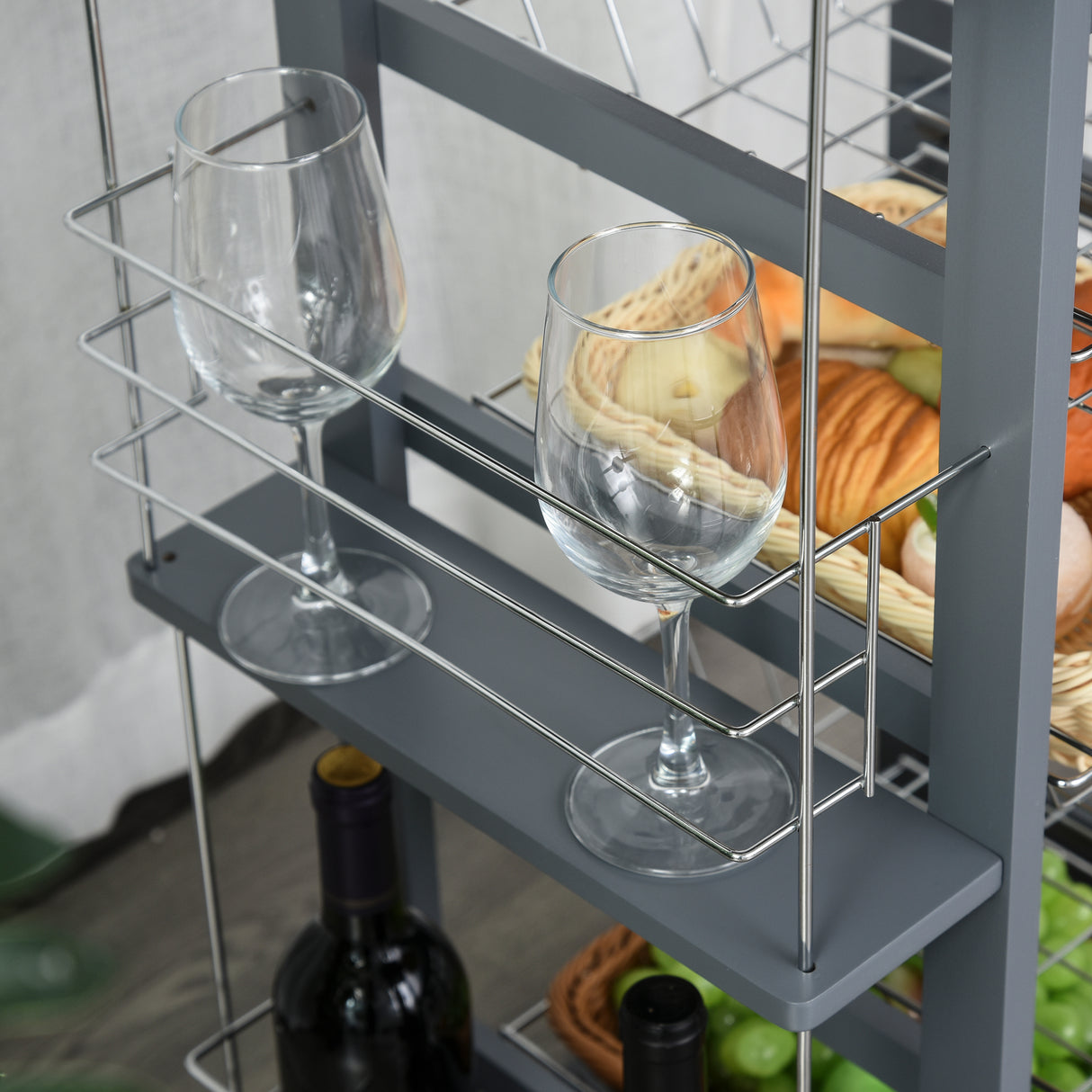 easycomfort easycomfort carrello da cucina in grigio scuro con 1 cassetto e 4 cestelli metallici