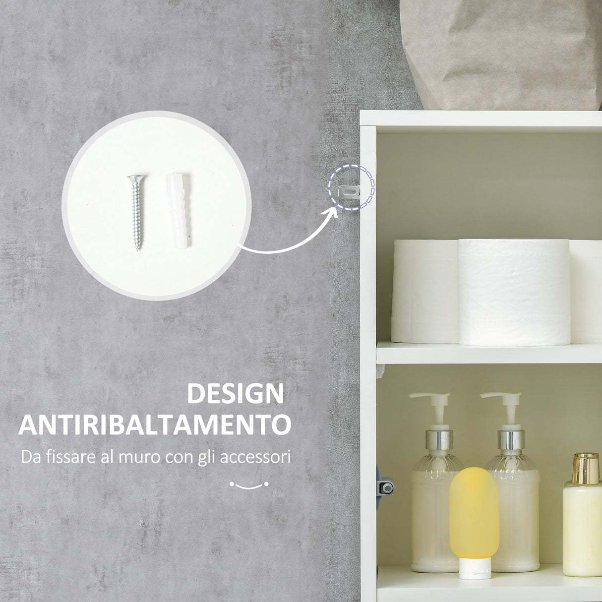 easycomfort easycomfort colonna bagno con cassetto e 2 armadietti bianco lucido 30x28x170cm