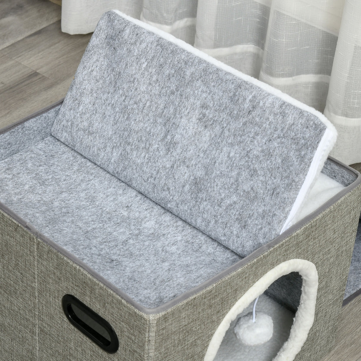 easycomfort easycomfort cuccia per gatti pieghevole e portatile casetta per gatti con pannello tiragraffi 2 cuscini e pallina in peluche e tessuto grigio