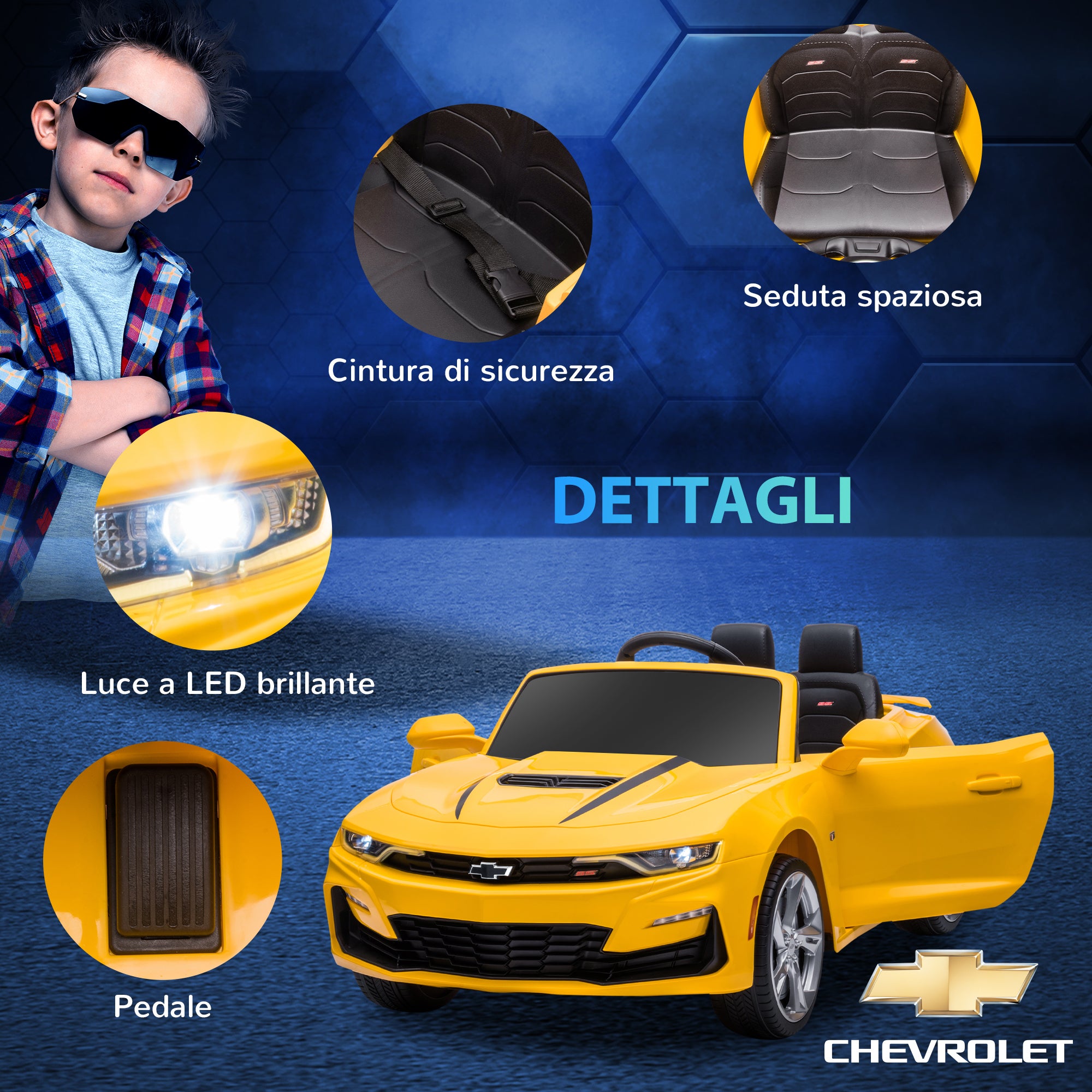 EASYCOMFORT Macchina Elettrica per Bambini 12V Marchio Chevrolet Camaro con  Telecomando, Giallo