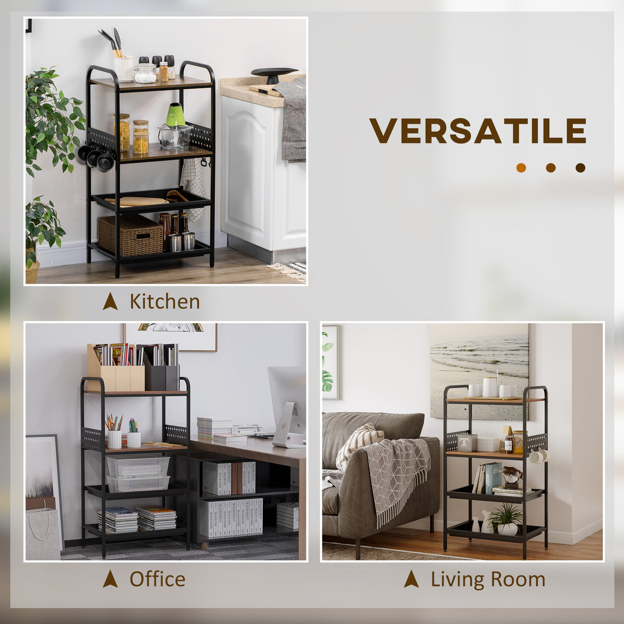 easycomfort easycomfort mobile cucina a 4 livelli con 6 ganci 2 vassoi e 4 ripiani rimovibili in mdf e acciaio 60x40x112 cm marrone