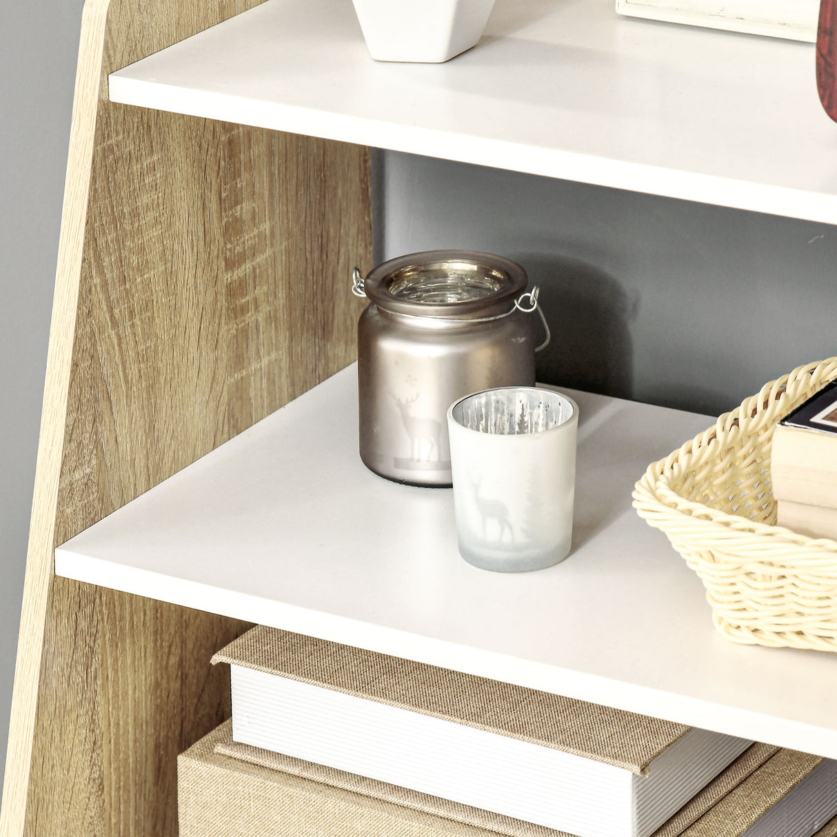 easycomfort easycomfort mobile da salotto con scaffale aperto a 2 livelli e armadietto a 2 ante in truciolato e legno di pino 58x30x93 cm