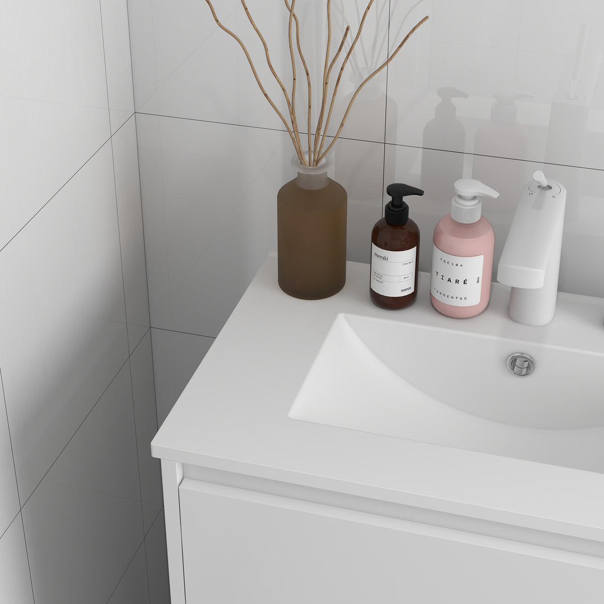 easycomfort easycomfort mobiletto bagno a 2 cassetti in truciolato con lavabo in ceramica sintetica 61x37x88 cm bianco