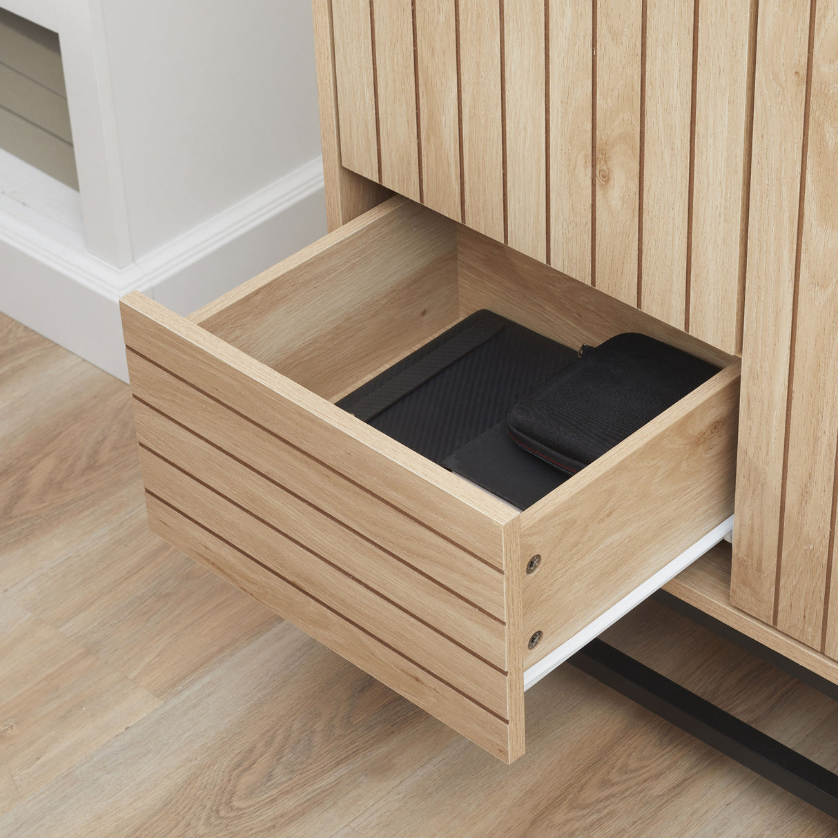 easycomfort easycomfort mobiletto moderno da soggiorno a coste con cassetto 2 armadietti e 2 ripiani aperti 75x40x120 cm