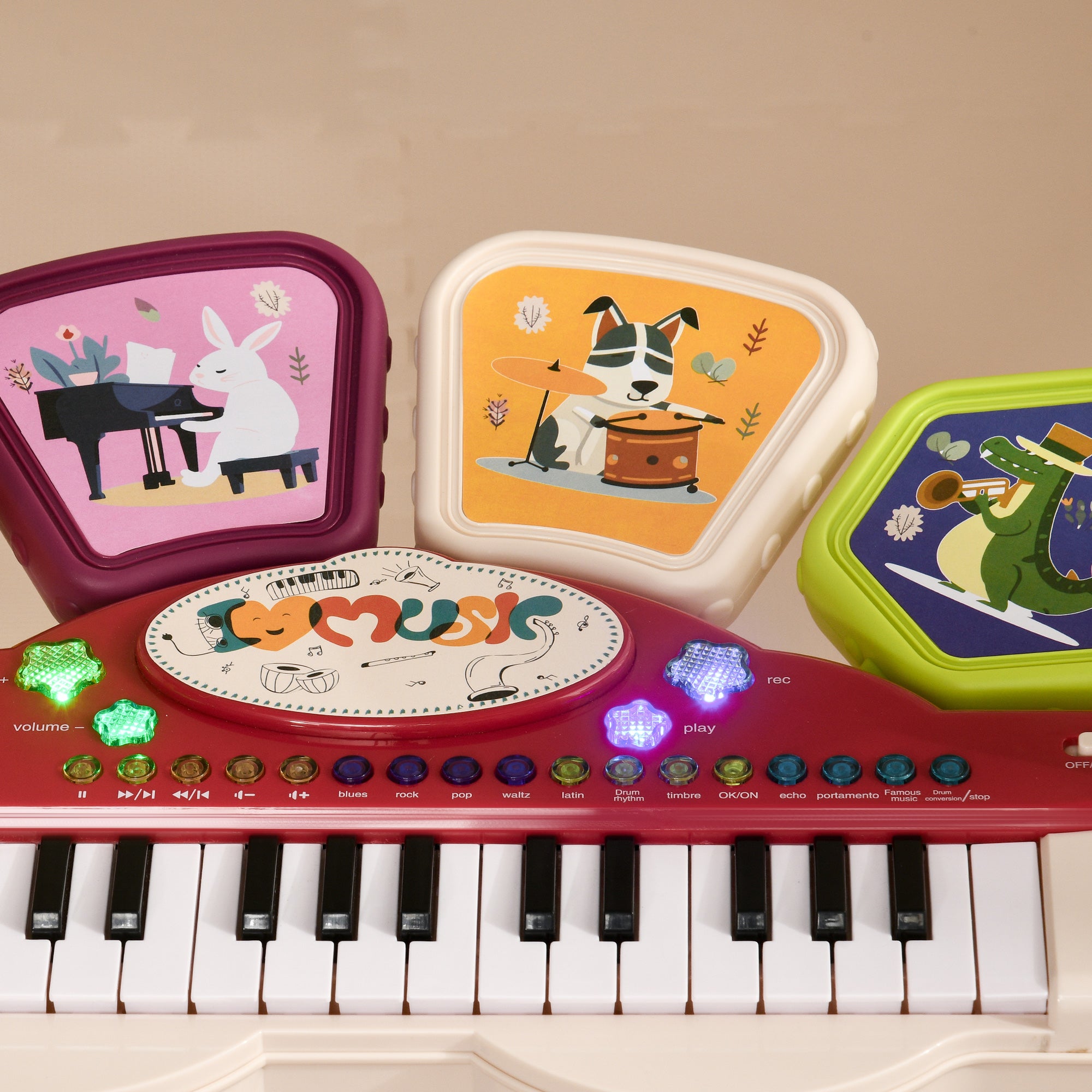 EASYCOMFORT Pianola per Bambini 3-6 Anni con Sgabello, Microfono, Tamburo e  Bacchette, in PP e ABS, 74x32.2x71 cm