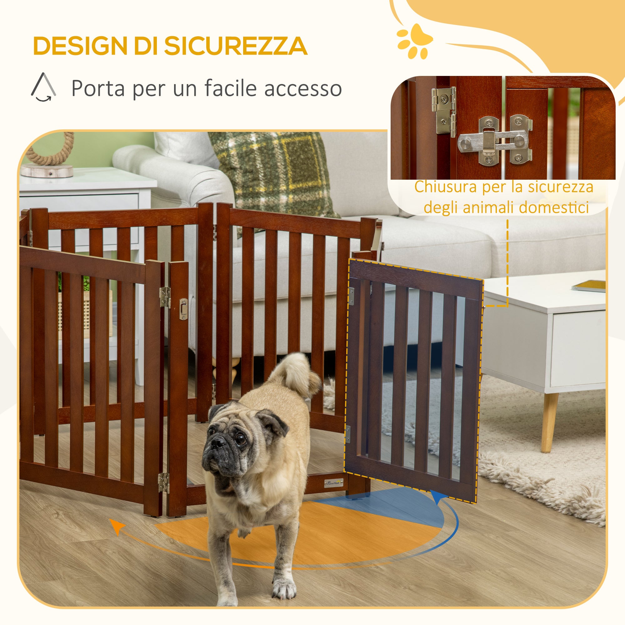 EASYCOMFORT Recinto e Cancellino per Cani di Piccola Taglia a 6 Pannelli,  Design Pieghevole e Salvaspazio, Marrone