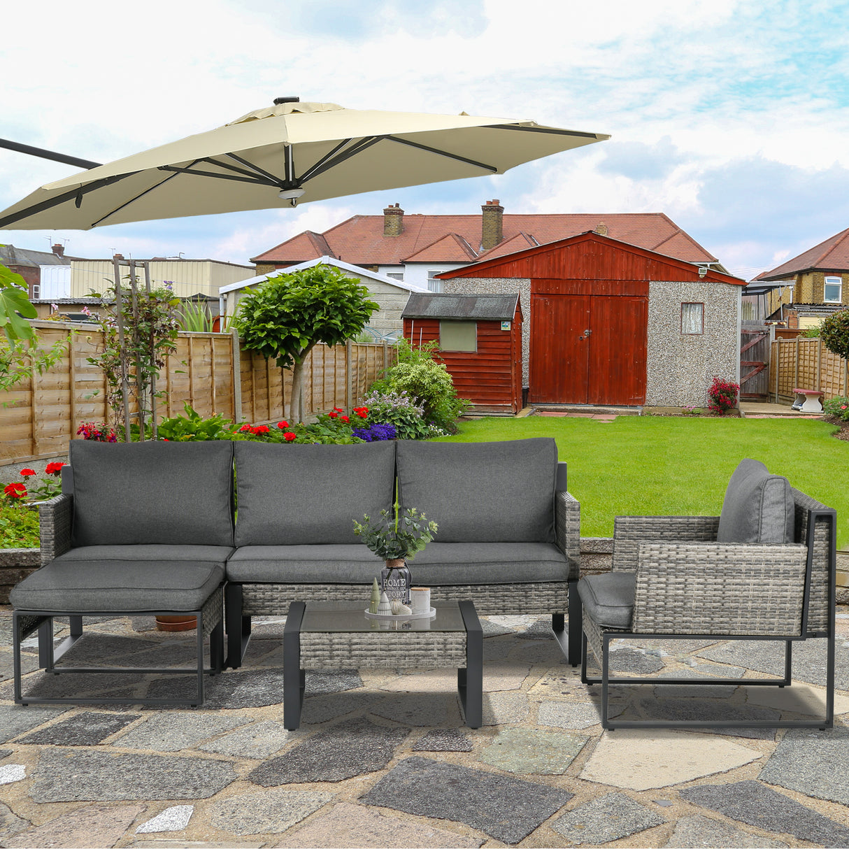 easycomfort easycomfort salotto da esterni 6 pezzi in rattan pe con poltrone e tavolino grigio