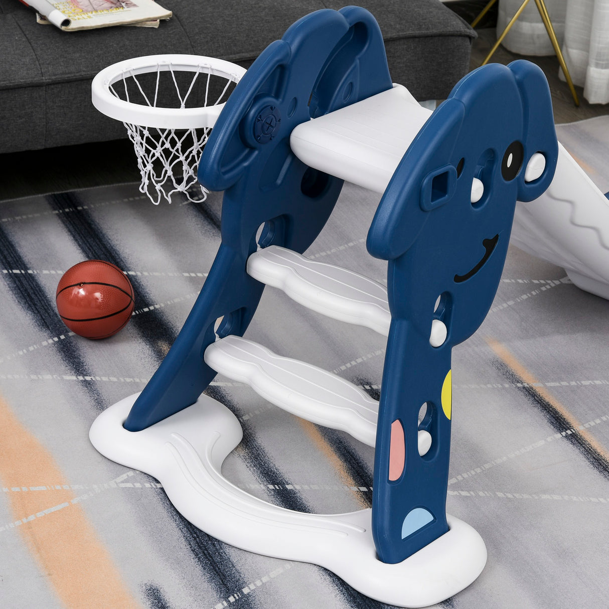 easycomfort easycomfort scivolo per bambini 1 4 anni con canestro pallone basket e pompetta per giardino o cameretta blu e bianco