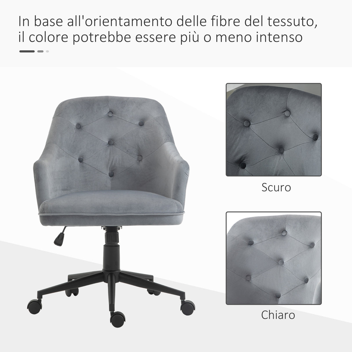 easycomfort easycomfort sedia da ufficio girevole ergonomica con ruote e altezza regolabile rivestimento in velluto 63x64x88 96cm grigio