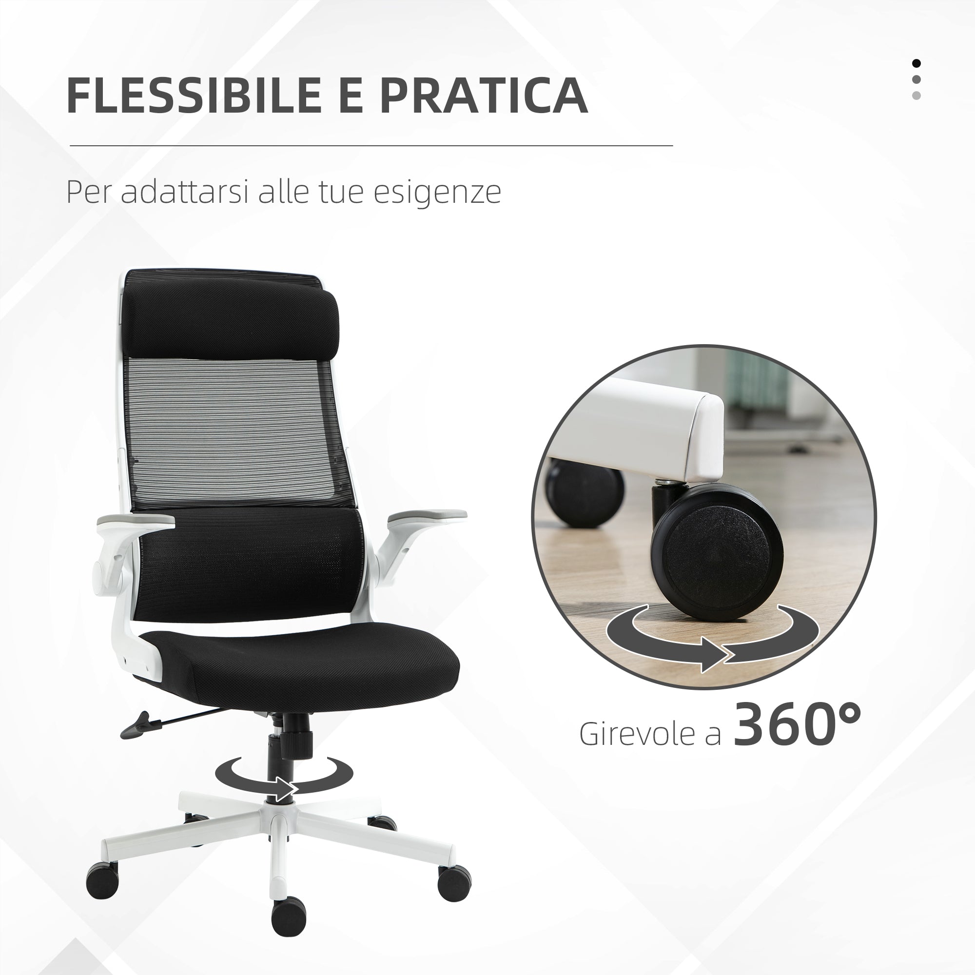 EASYCOMFORT Sedia da Ufficio Reclinabile ad Altezza Regolabile con Braccioli  Ribaltabili, 77x75x115-125 cm