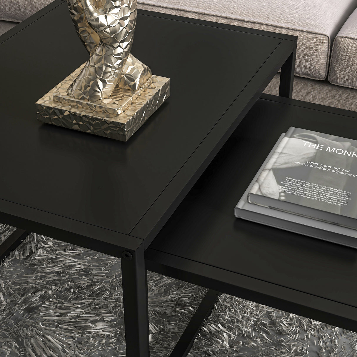 easycomfort easycomfort set 2 tavolini da salotto moderni impilabili con telaio in acciaio nero