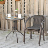 easycomfort easycomfort set tavolo in vetro e 2 sedie da giardino in acciaio e rattan pe marrone