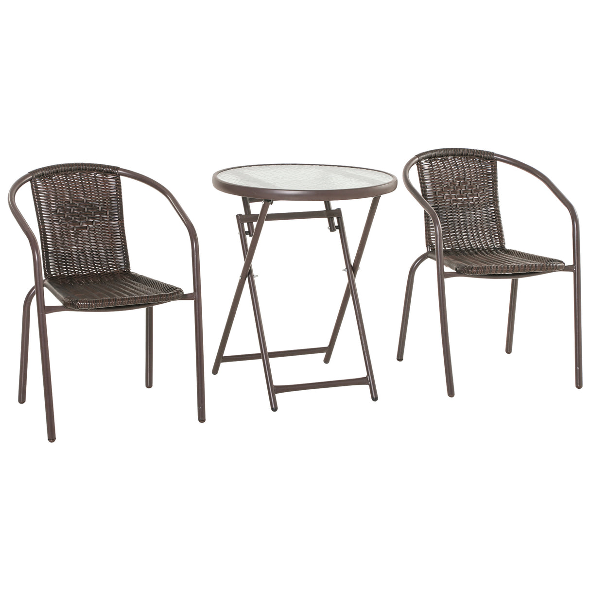 easycomfort easycomfort set tavolo pieghevole e 2 sedie da giardino in acciaio e rattan pe marrone