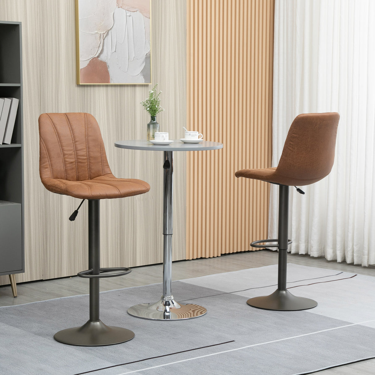 easycomfort easycomfort sgabello regolabile vintage da bar e cucina set 2 pezzi con poggiapiedi base in acciaio e rivestimento in pelle 45x54x96 117cm marrone e grigio