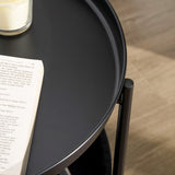 easycomfort easycomfort tavolino da caffe rotondo in acciaio con ripiano rimovibile e cestino in tessuto tavolino moderno nero 46x48cm