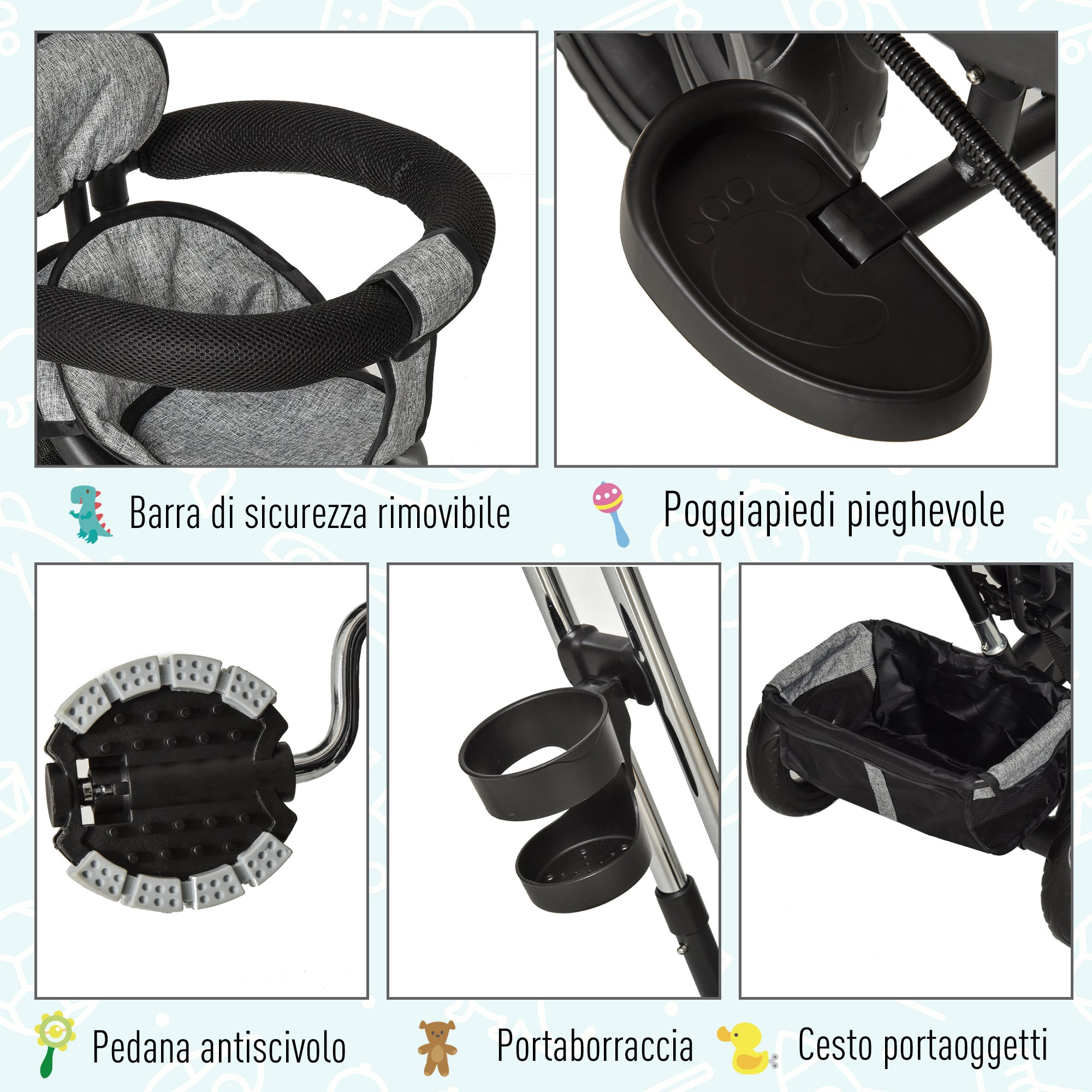 EASYCOMFORT Triciclo Passeggino 2 in 1 Pieghevole per Bambini 18+ mesi con  Maniglione