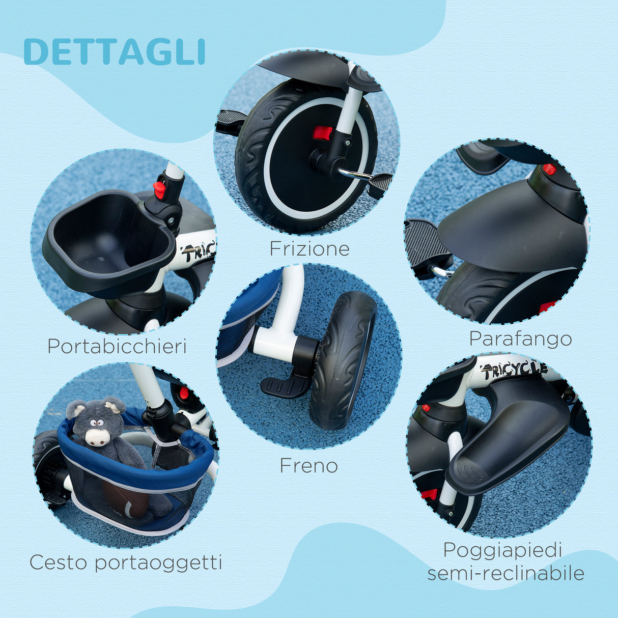 easycomfort easycomfort triciclo per bambini 12 50 mesi con maniglia di spinta tettuccio e poggiapiedi 110x58x100 cm blu e bianco