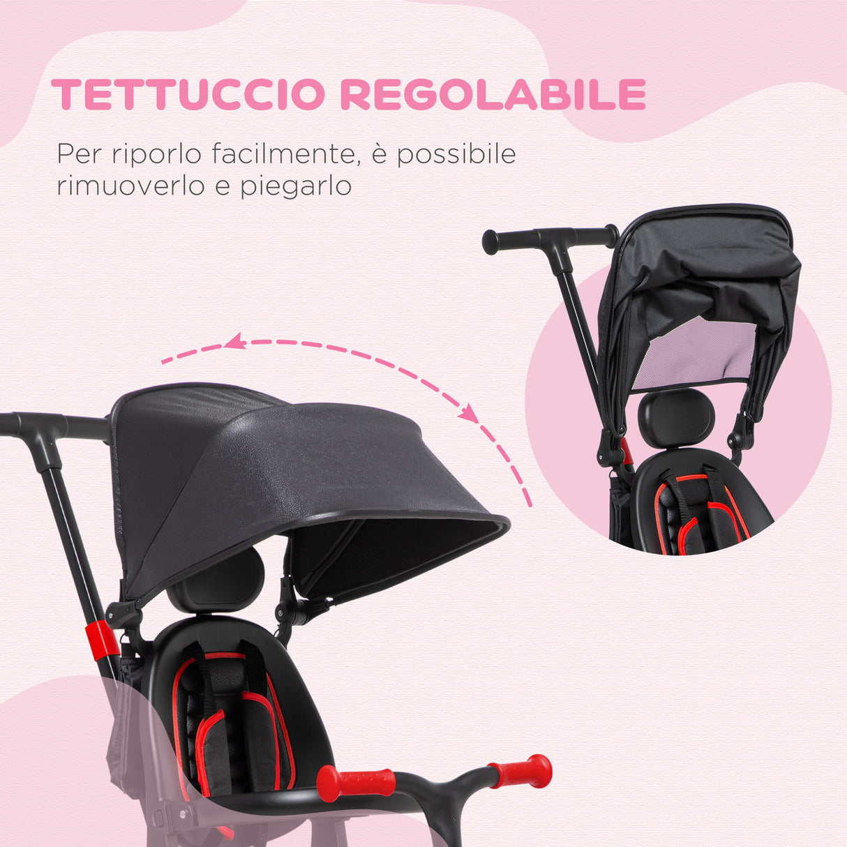 easycomfort easycomfort triciclo per bambini con maniglione 3 in 1 e tettuccio regolabile eta 18 48 mesi rosso