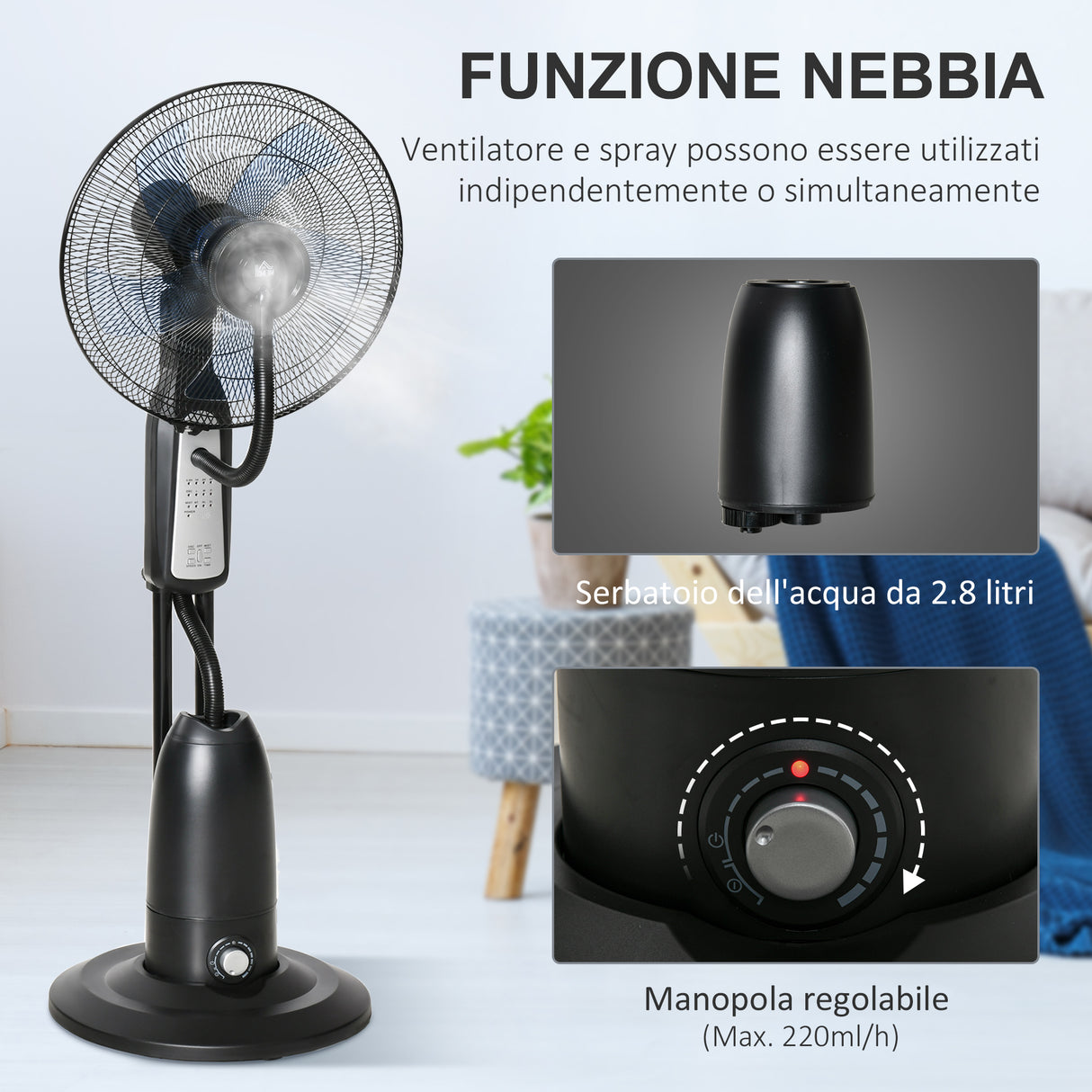 easycomfort easycomfort ventilatore oscillante con nebulizzatore 3 modalita e timer