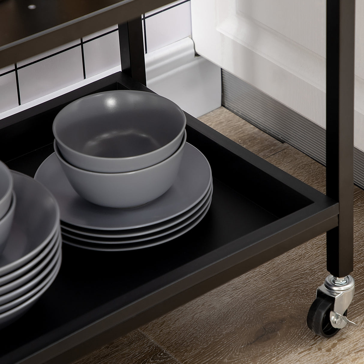 easycomfort easycomfort carrello da cucina a 3 livelli con 2 ruote cesto estraibile e vassoio 75x43 5x91 cm color legno e nero