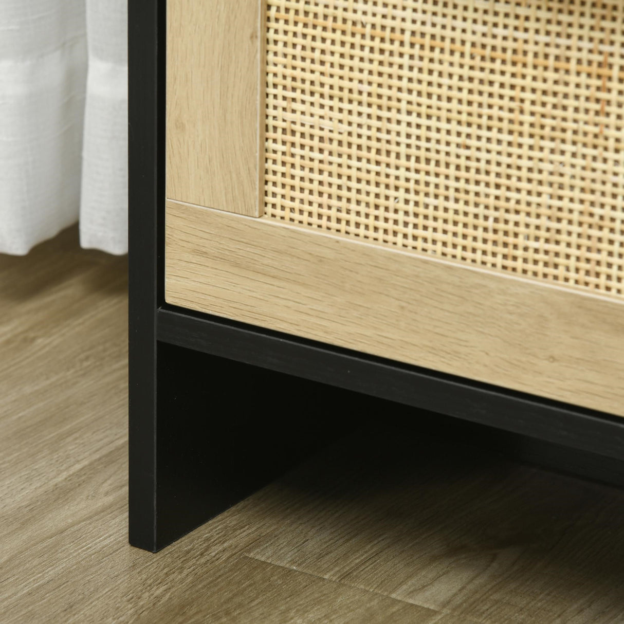 easycomfort easycomfort cassettiera 4 cassetti in truciolato e rattan per soggiorno e camera da letto 80x38x80 cm nero e color legno