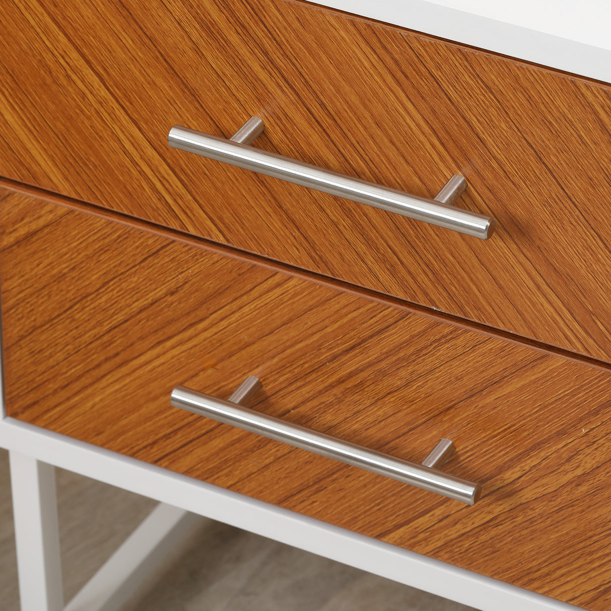 easycomfort easycomfort comodino moderno a 2 cassetti in metallo e legno 40x39x48cm marrone e bianco