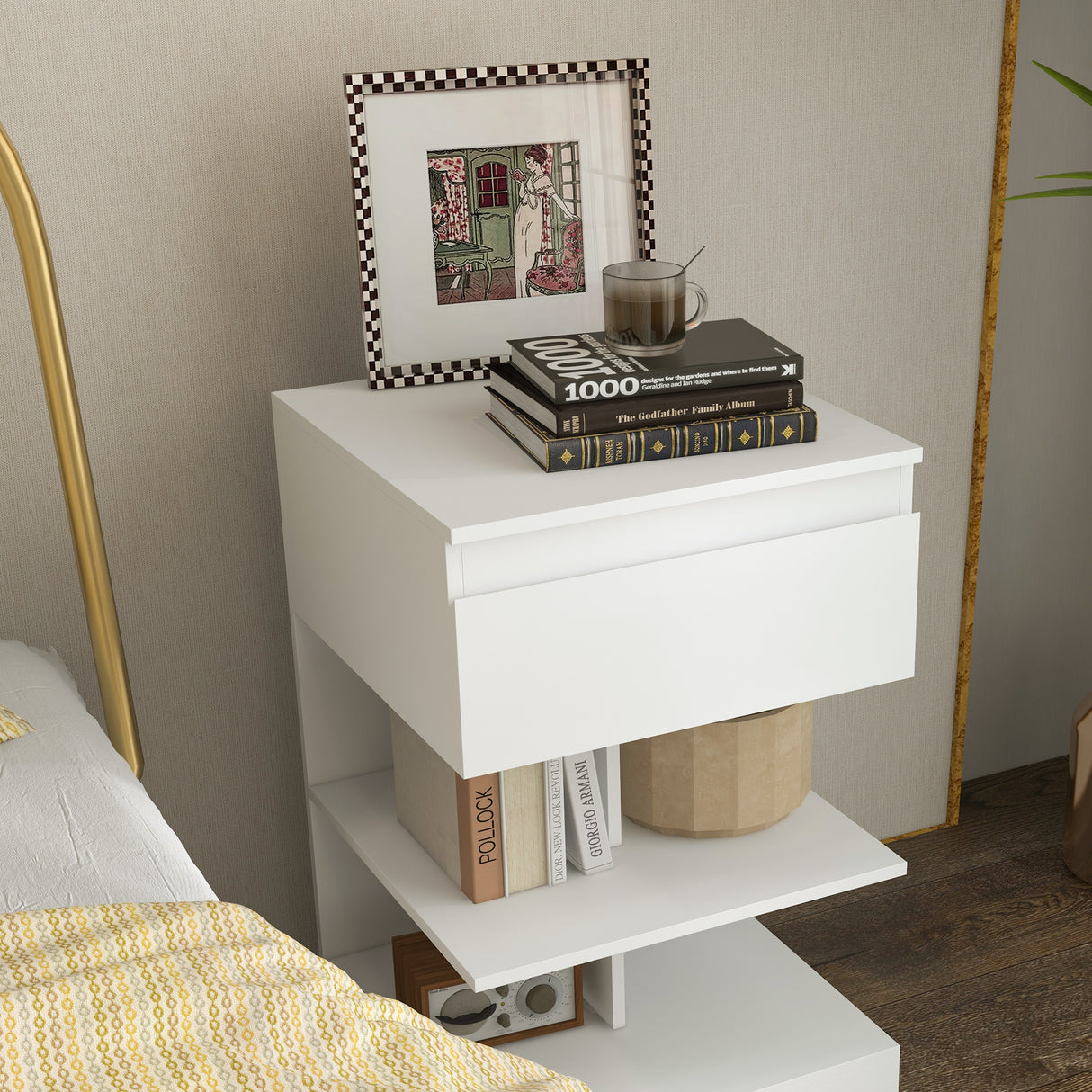easycomfort easycomfort comodino moderno in truciolato e mdf con un cassetto e 2 ripiani 39x39x65 cm bianco