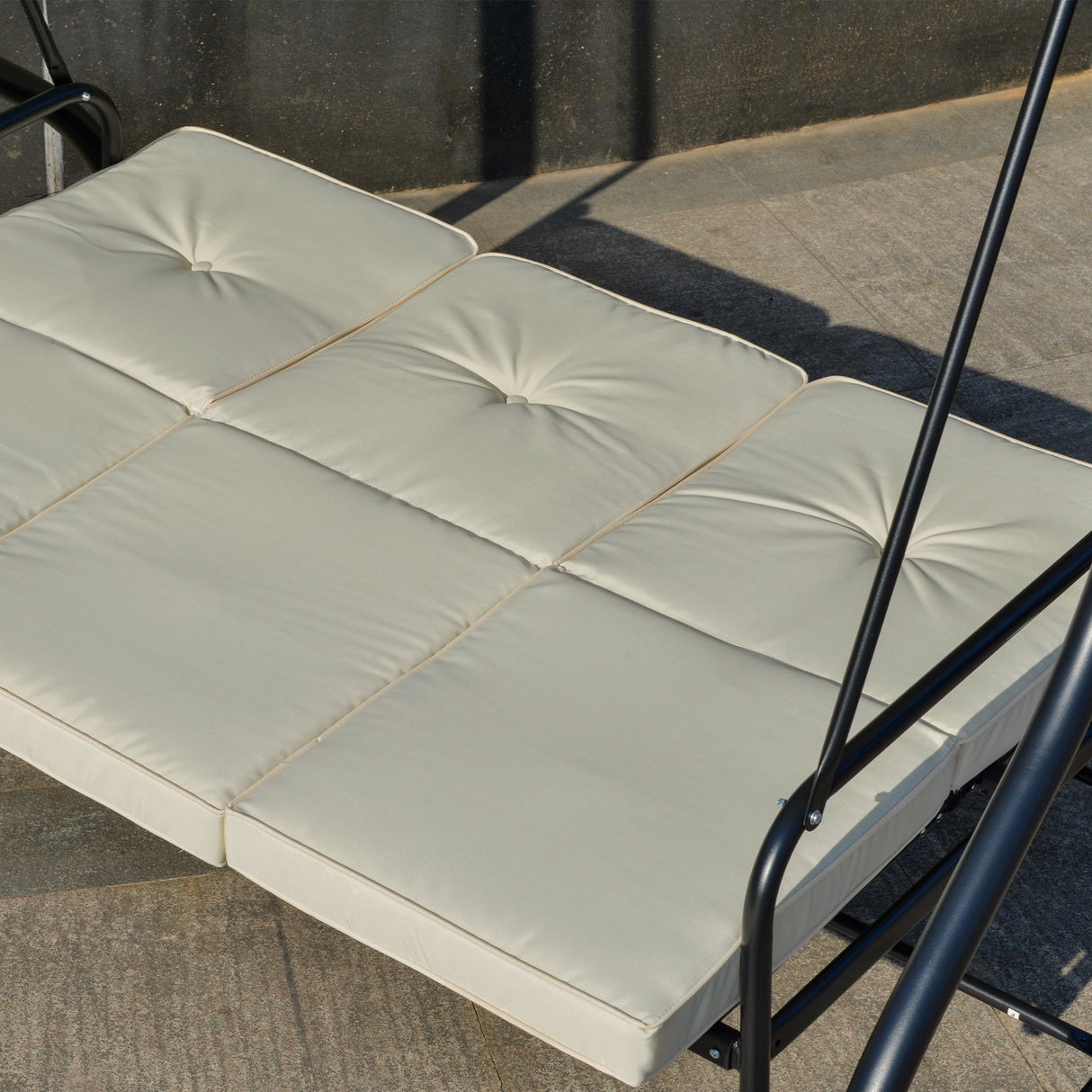 easycomfort easycomfort dondolo letto da giardino 3 posti con tettuccio regolabile metallo e poliestere beige