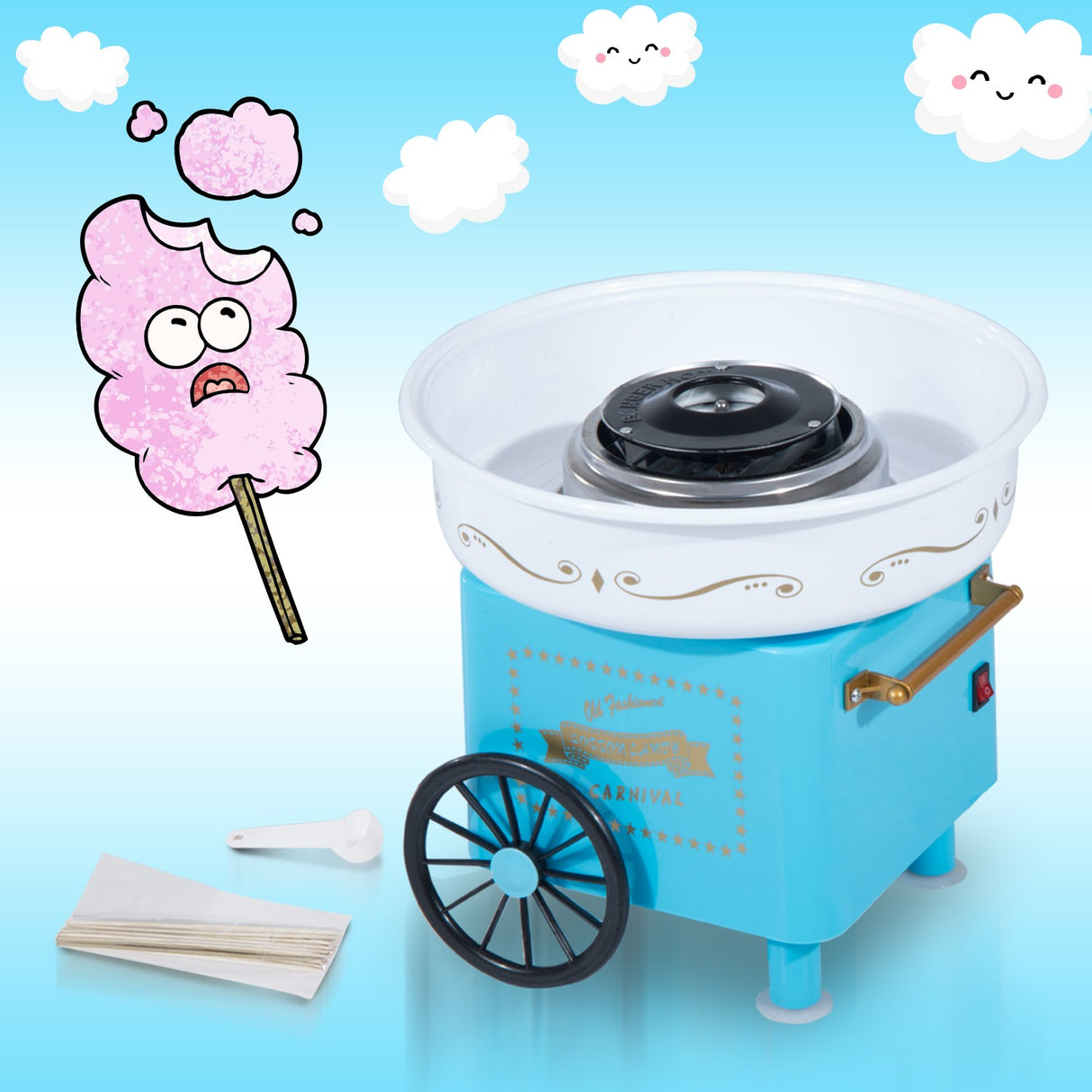 easycomfort easycomfort macchina per zucchero filato 450w con accessori 30x30x28cm azzurra