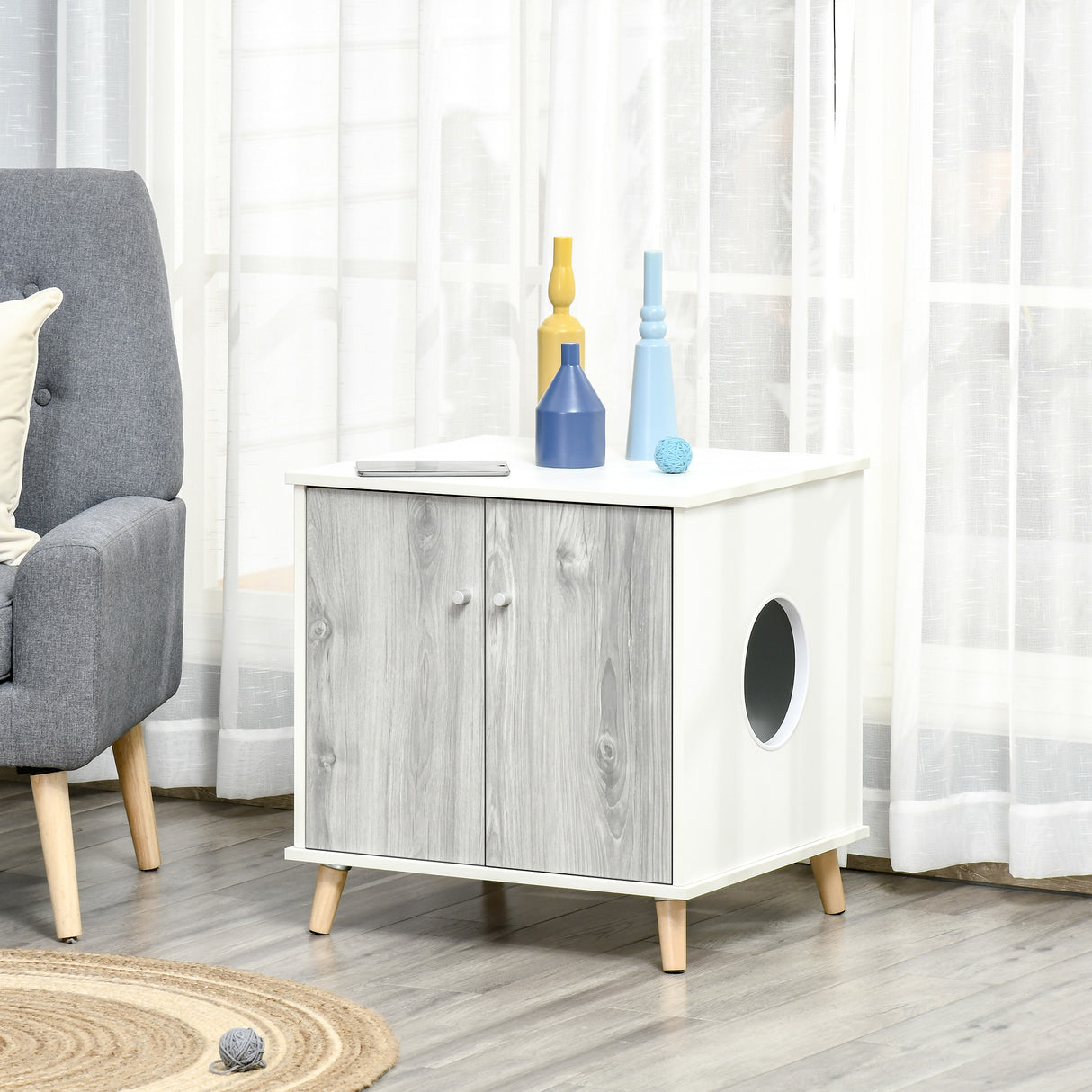 easycomfort easycomfort mobile lettiera per gatti fino 5 5kg con 2 ante e foro dingresso laterale 60x55x62 5cm biancogrigio