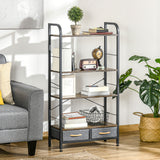 easycomfort easycomfort mobile libreria con 4 scaffali e 2 cassetti in truciolato acciaio e tessuto effetto lino 64x27 5x121 cm