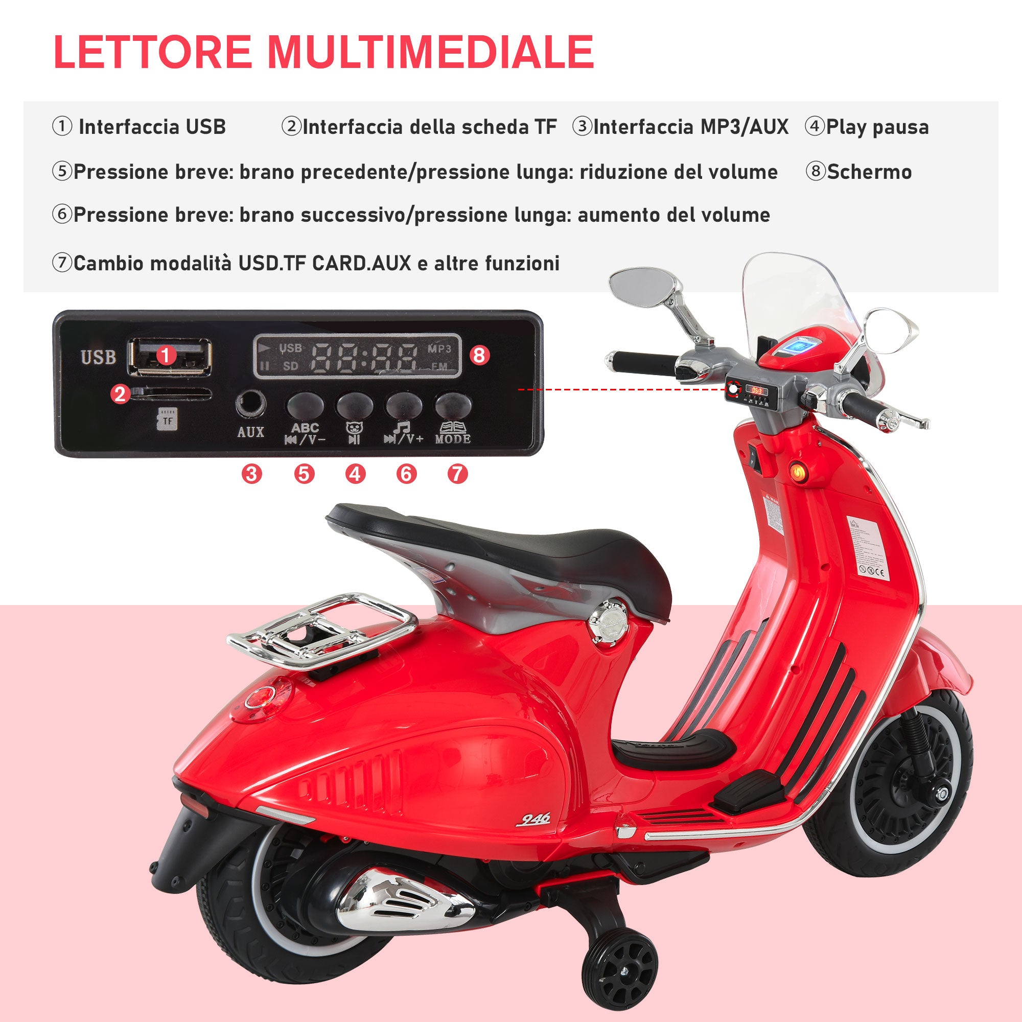 EASYCOMFORT Moto Elettrica per Bambini con Licenza Ufficiale Vespa