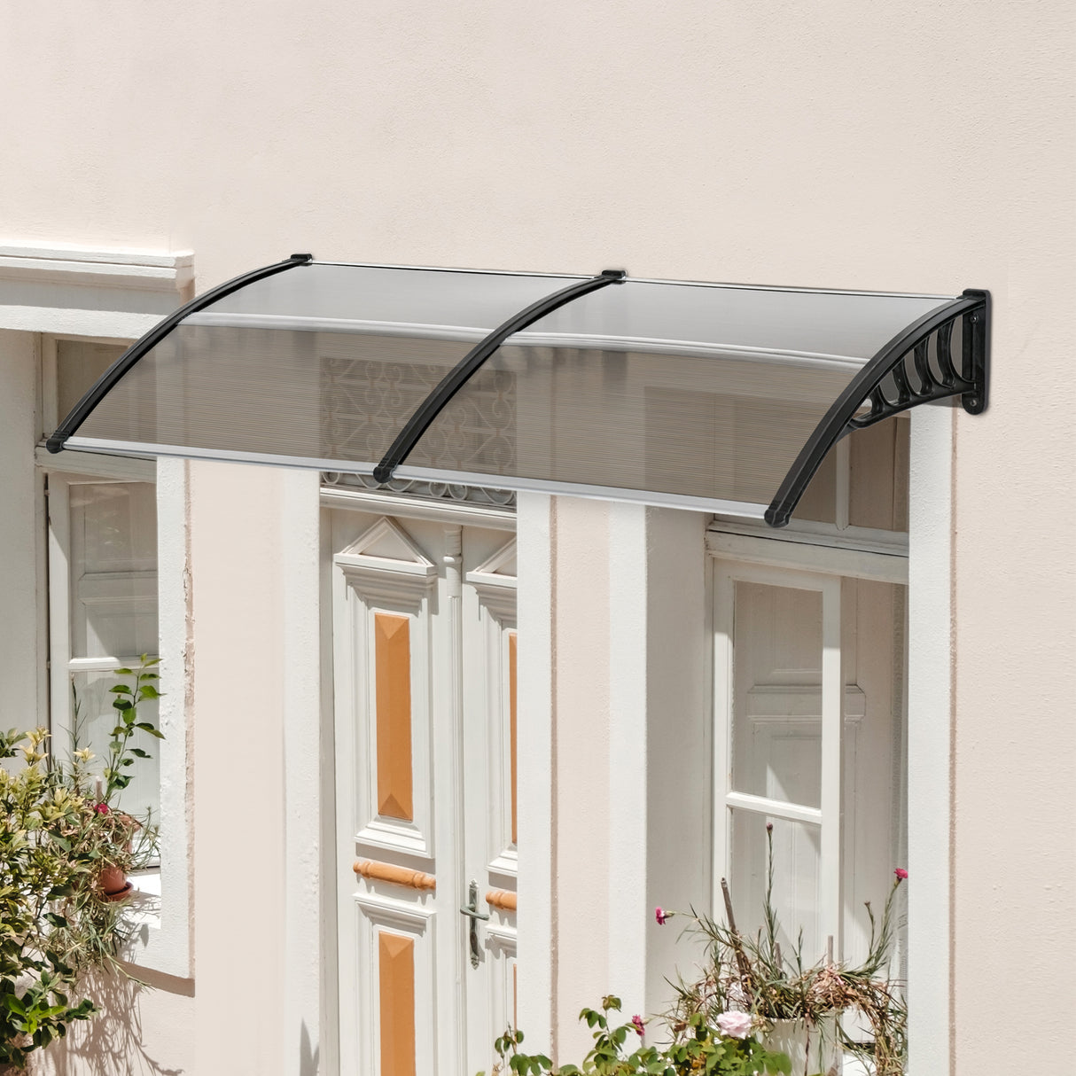 easycomfort easycomfort pensilina da esterno per finestre e porte in policarbonato e alluminio 200x100x26cm marrone