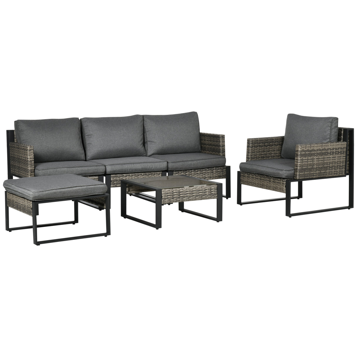 easycomfort easycomfort salotto da esterni 6 pezzi in rattan pe con poltrone e tavolino grigio