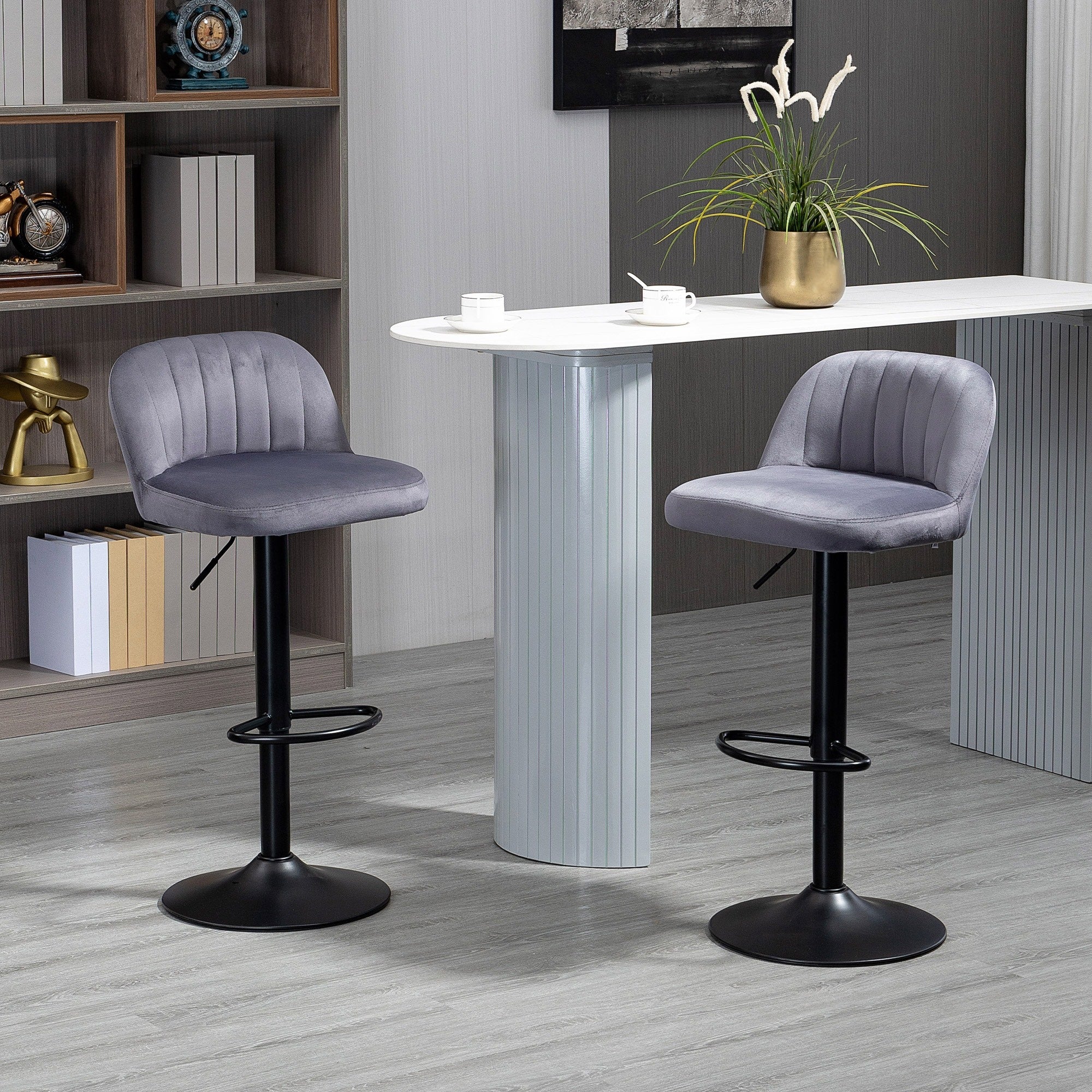 EASYCOMFORT Set 2 Sgabelli da Bar con Schienale e Poggiapiedi, Girevoli con  Altezza Regolabile, Grigio