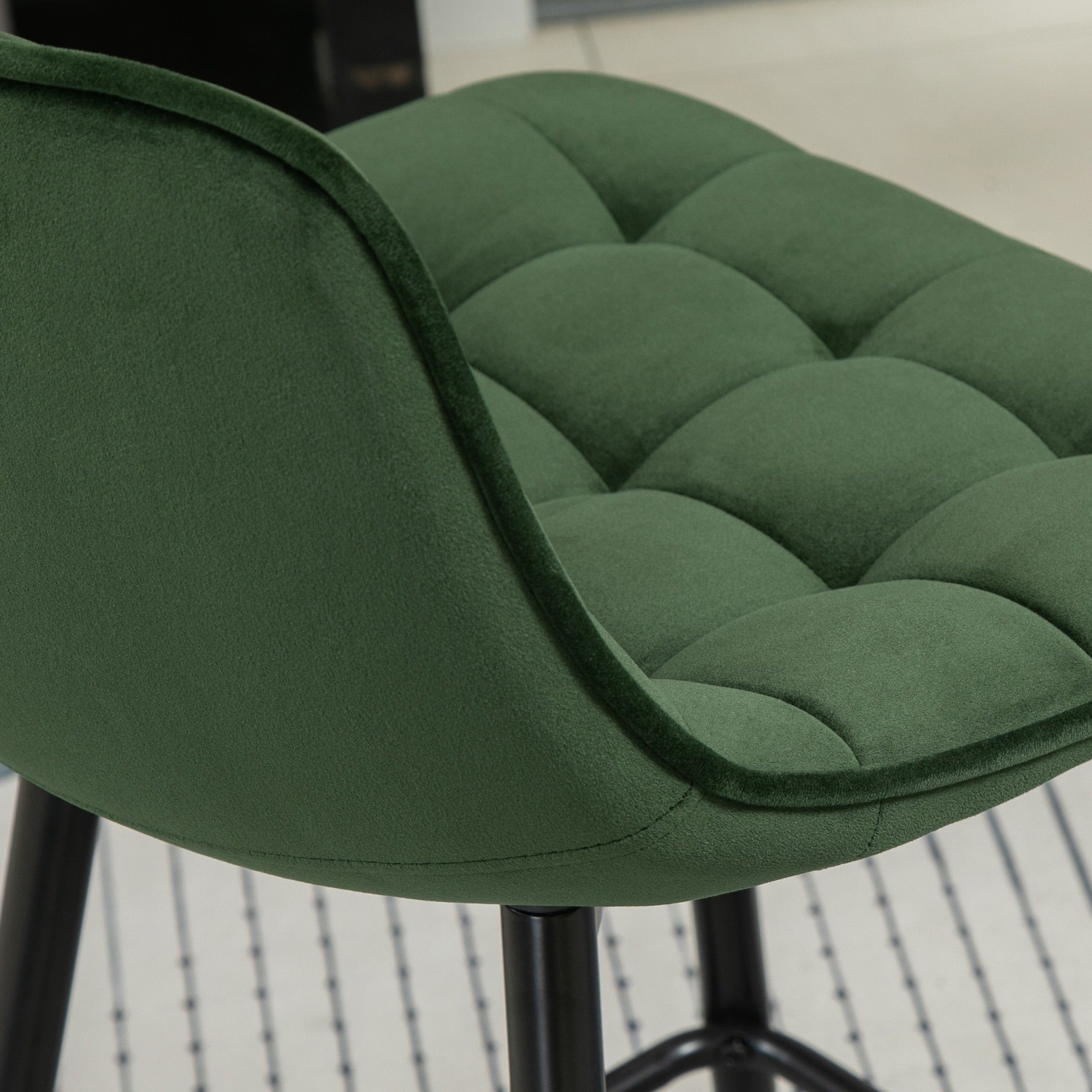 EASYCOMFORT Set 2 Sgabelli da Bar con Schienale e Poggiapiedi Stile Nordico  in Metallo e Velluto, Verde, 45x47x84cm