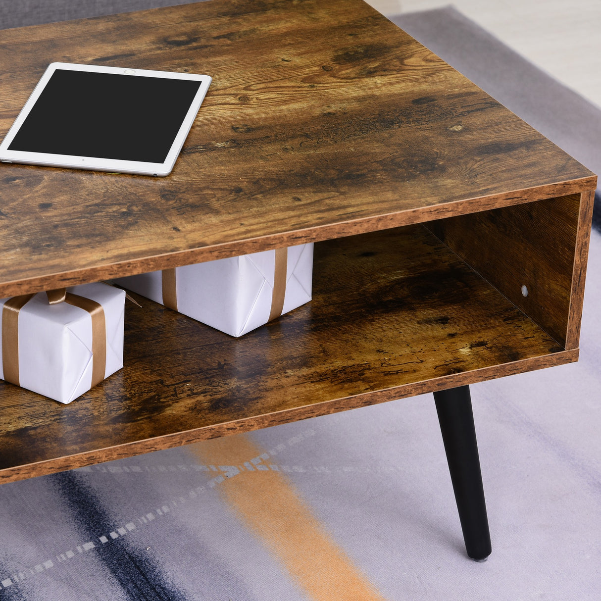 easycomfort easycomfort tavolino da caffe per soggiorno in stile industriale tavolino da salotto moderno con 1 cassetto e 1 ripiano 110x55x45cm nero e color legno ean 8054144132709